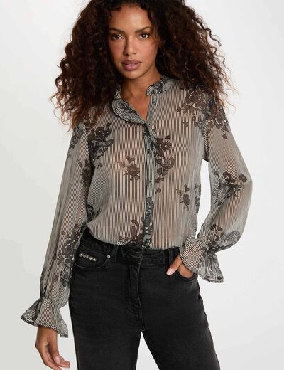 Camisa estampada cuello alto multicolor mujer