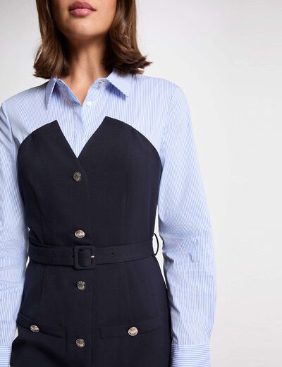 Vestido corto efecto 2 en 1 azul marino mujer