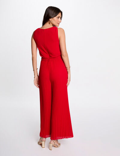 Mono largo holgado con pernera plisada rojo mujer
