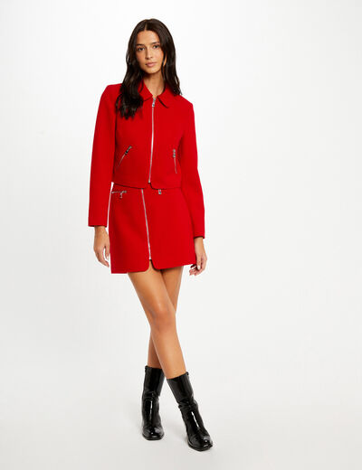 Chaqueta recta con cremallera rojo mujer