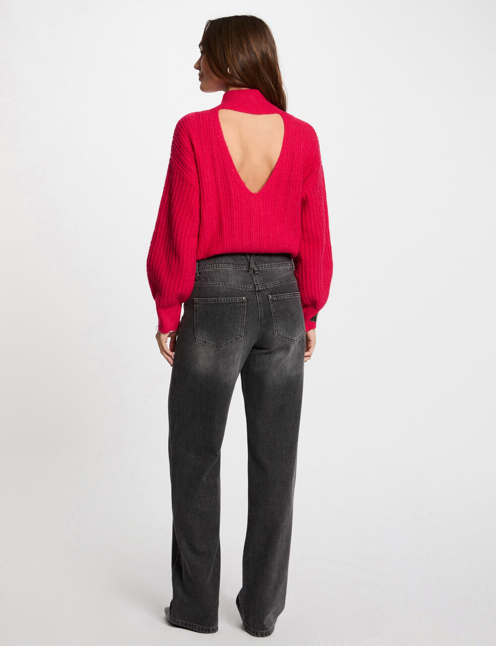 Jersey con cuello alto rosa frambuesa mujer