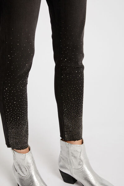 Vaquero recto strass negro mujer