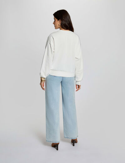 Jersey de punto bordado blanco mujer