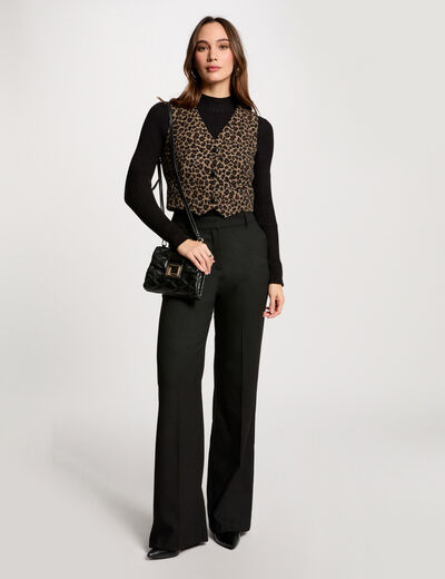 Pantalón pernera ancha pinzas negro mujer