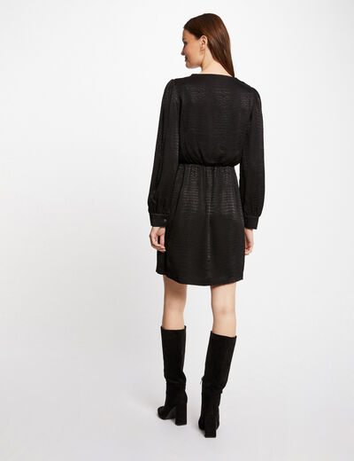 Vestido recto de satén estampado animal negro mujer