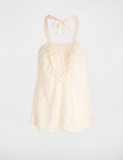 Top detalle encaje creme mujer