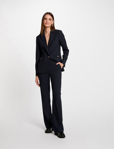 Pantalón flare con rayas azul marino mujer