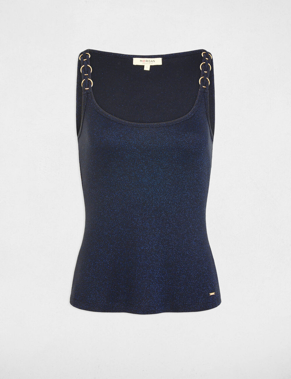Camiseta ajustada cuello redondo azul marino mujer