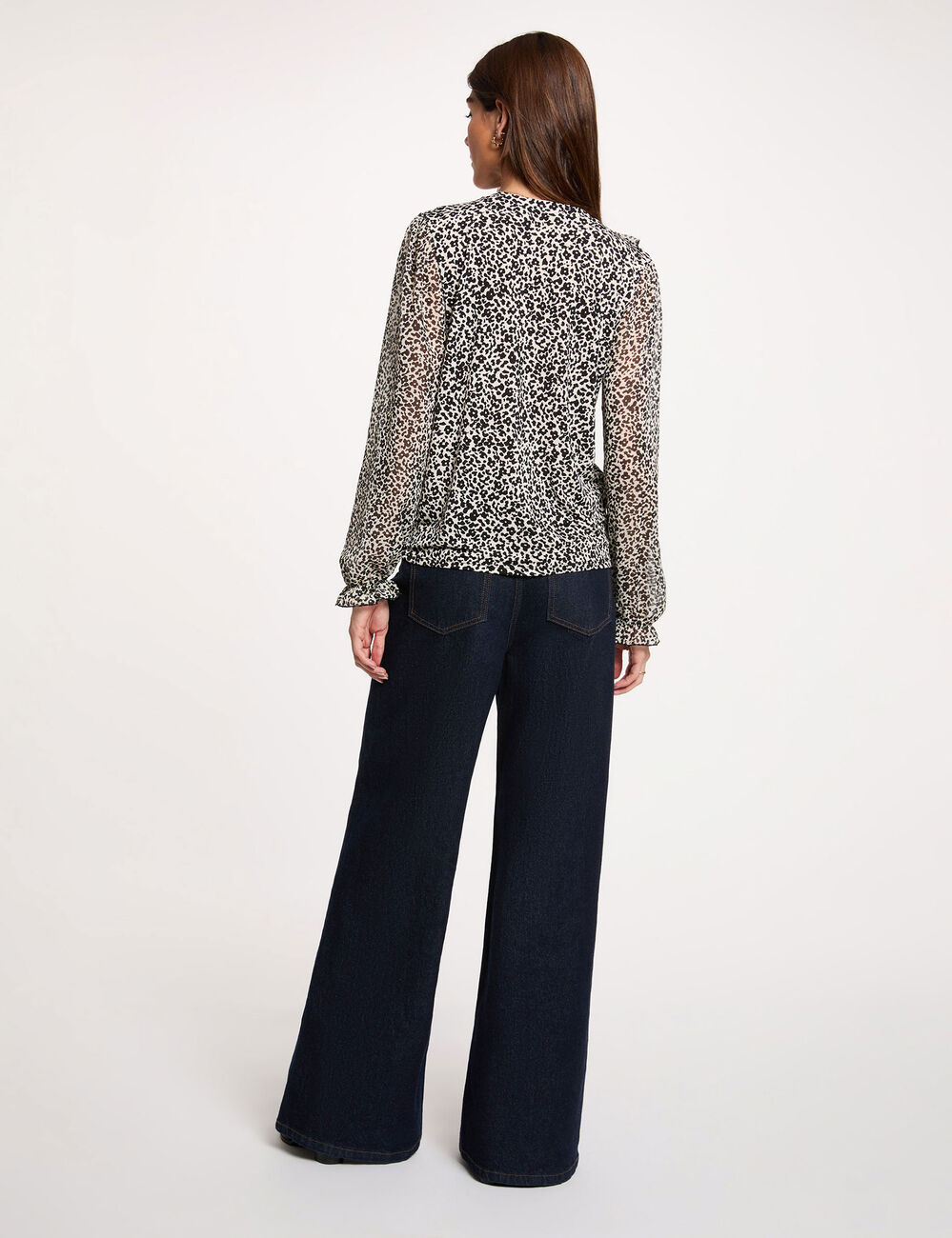 Blusa de gasa con cuello en v blanco mujer