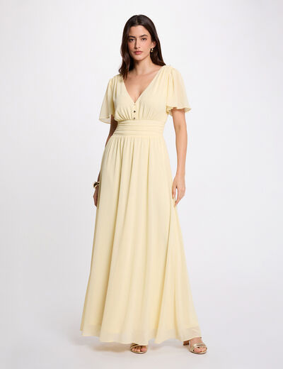 Vestido largo fluido amarillo pastel mujer