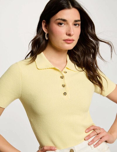 Jersey ajustado con cuello vuelto amarillo pastel mujer