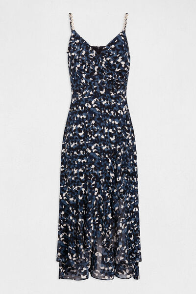Vestido largo acampanado estampado azul mujer