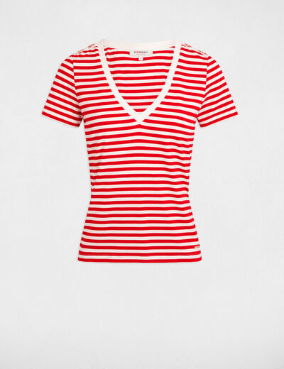 Camiseta manga corta rayas blanco mujer