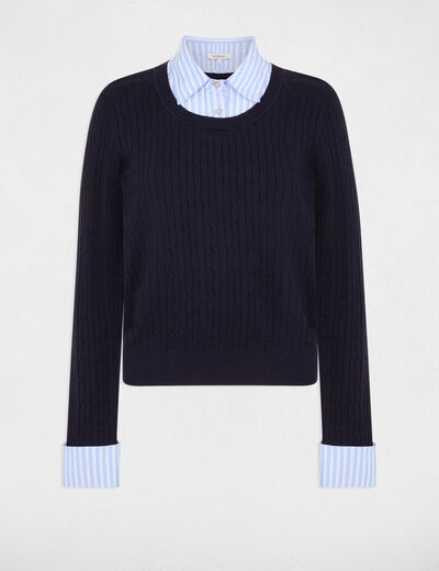 Jersey con cuello de camisa azul marino mujer
