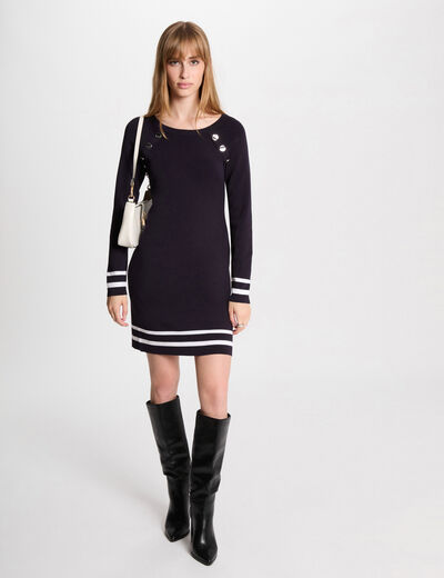 Vestido punto corto ajustado azul marino mujer