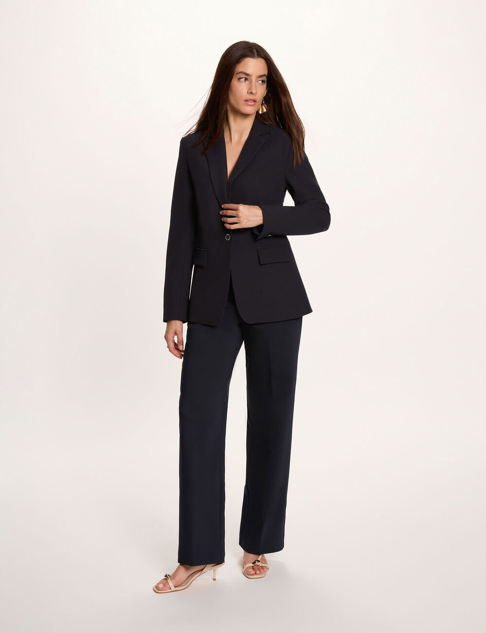 Pantal&oacute;n recto de tiro alto azul marino mujer