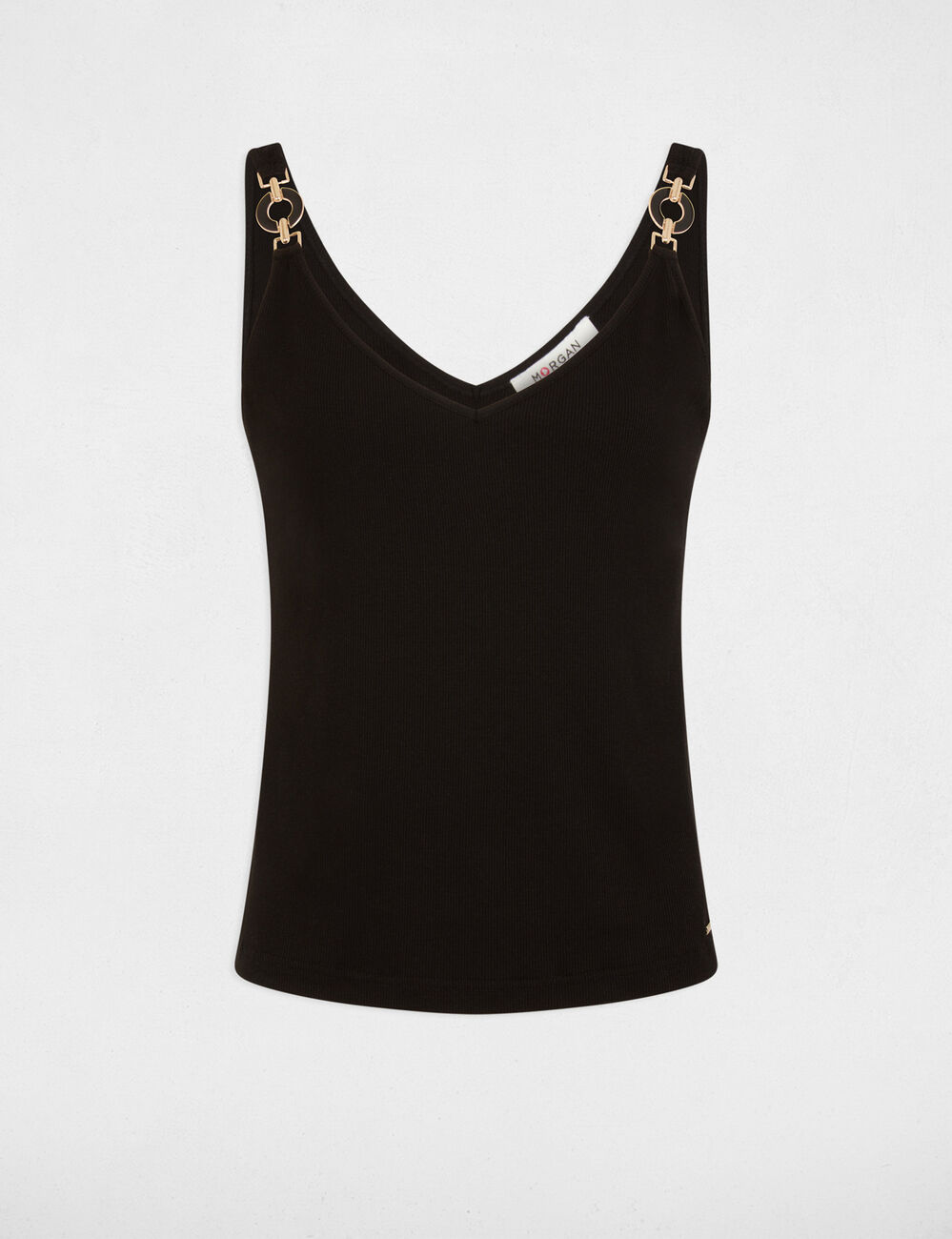 Camiseta ajustada cuello v negro mujer