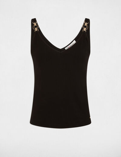 Camiseta ajustada cuello v negro mujer