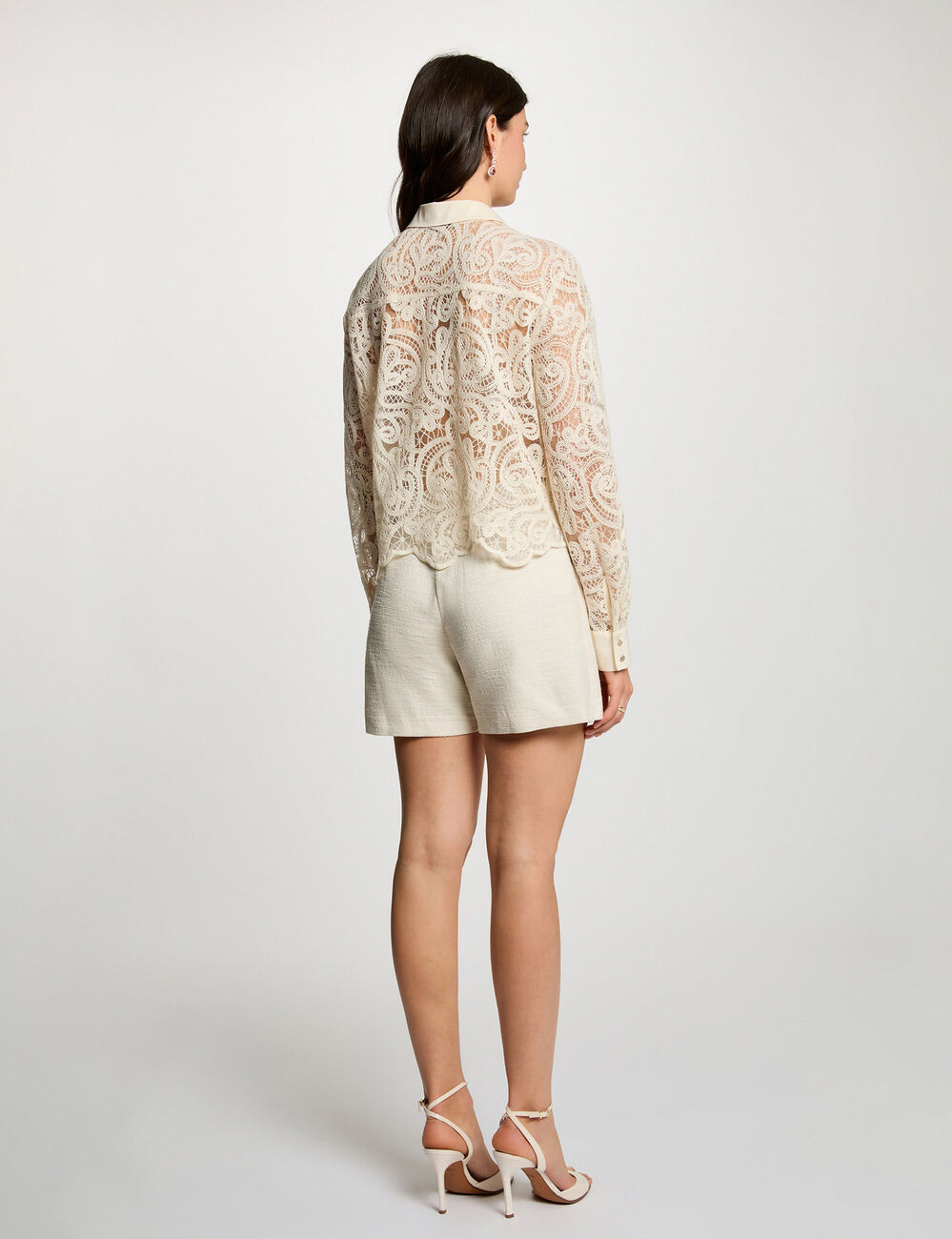 Falda-pantal&oacute;n de tweed ajustada arena mujer