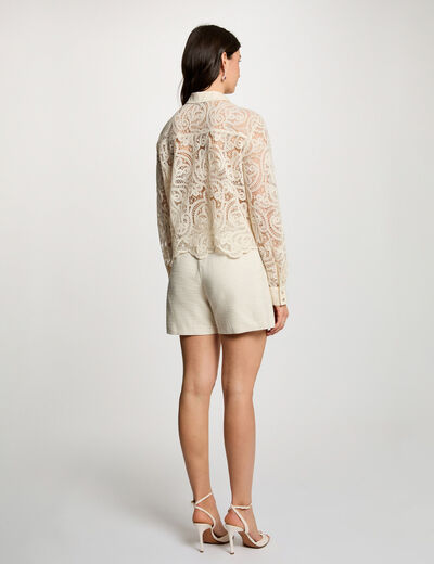 Falda-pantal&oacute;n de tweed ajustada arena mujer