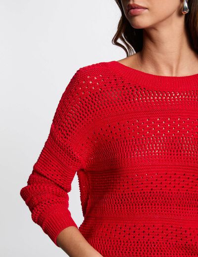Jersey manga larga calado rojo mujer