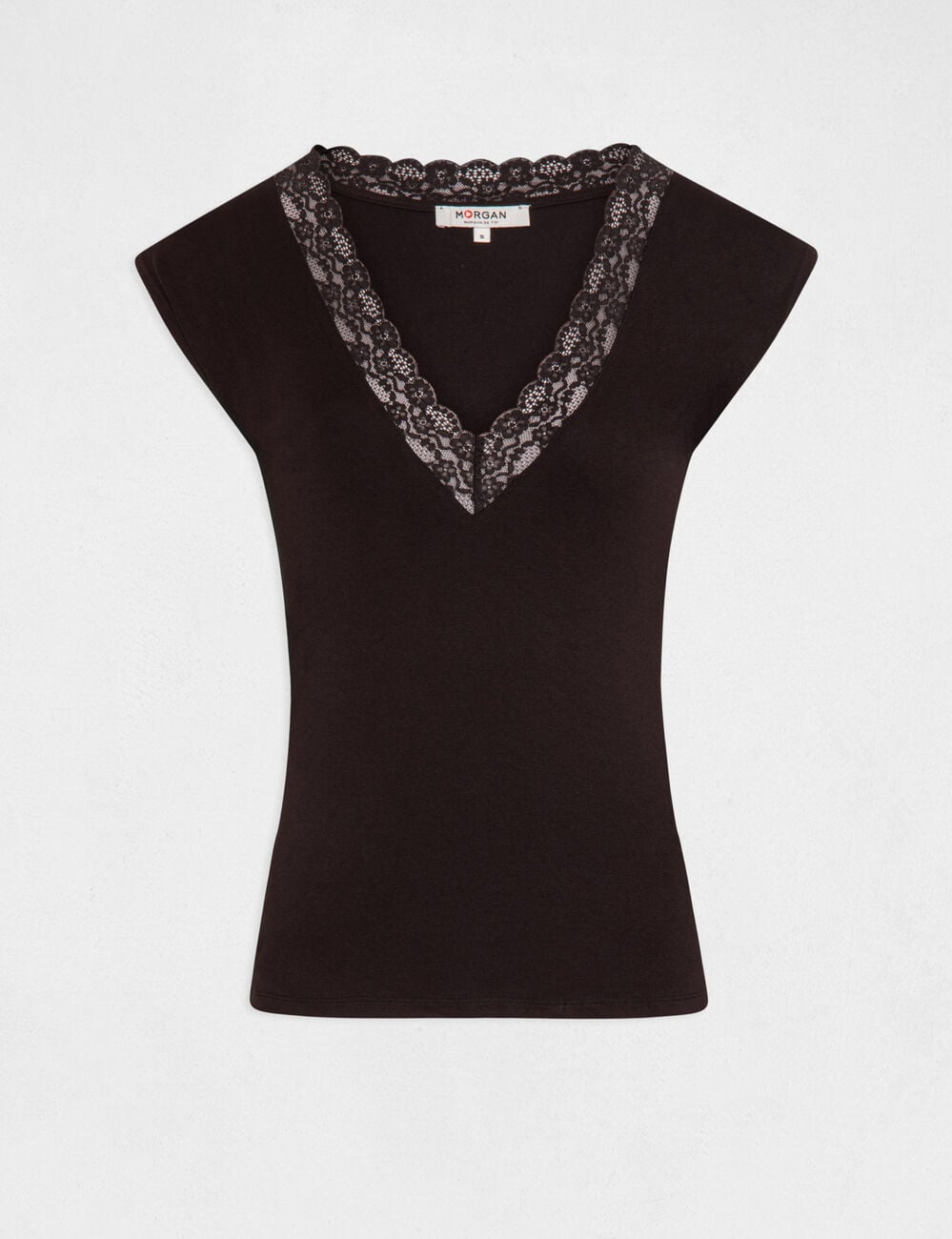 Camiseta manga corta con encaje negro mujer