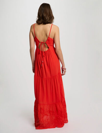 Vestido largo holgado bordado orange mujer