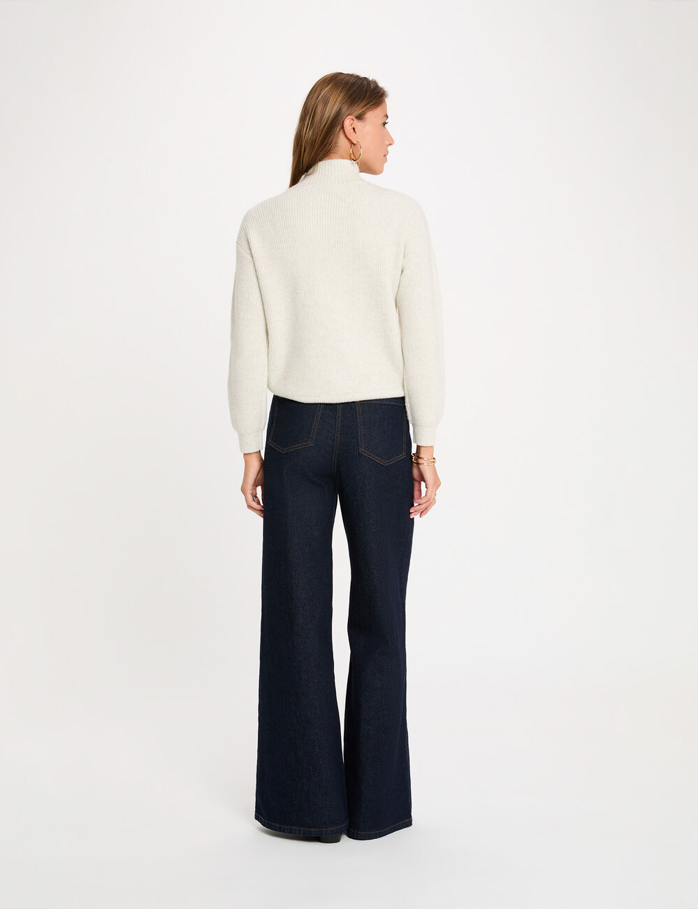 Jersey de cuello alto marfil mujer