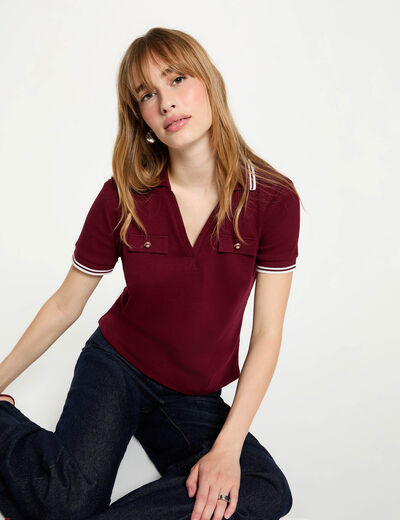 Polo ajustado burdeos mujer