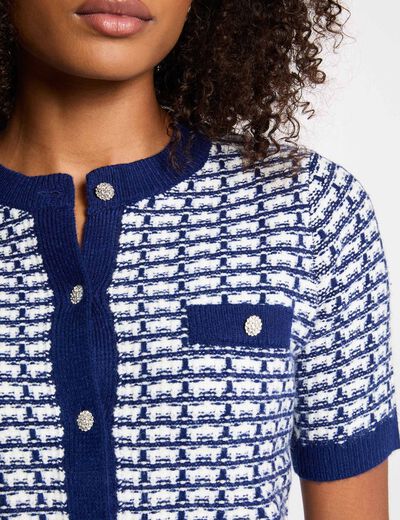 C&aacute;rdigan manga corta estampado azul marino mujer