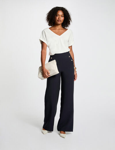 Pantalón pernera ancha azul marino mujer