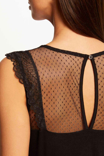 Camiseta manga corta con encaje negro mujer