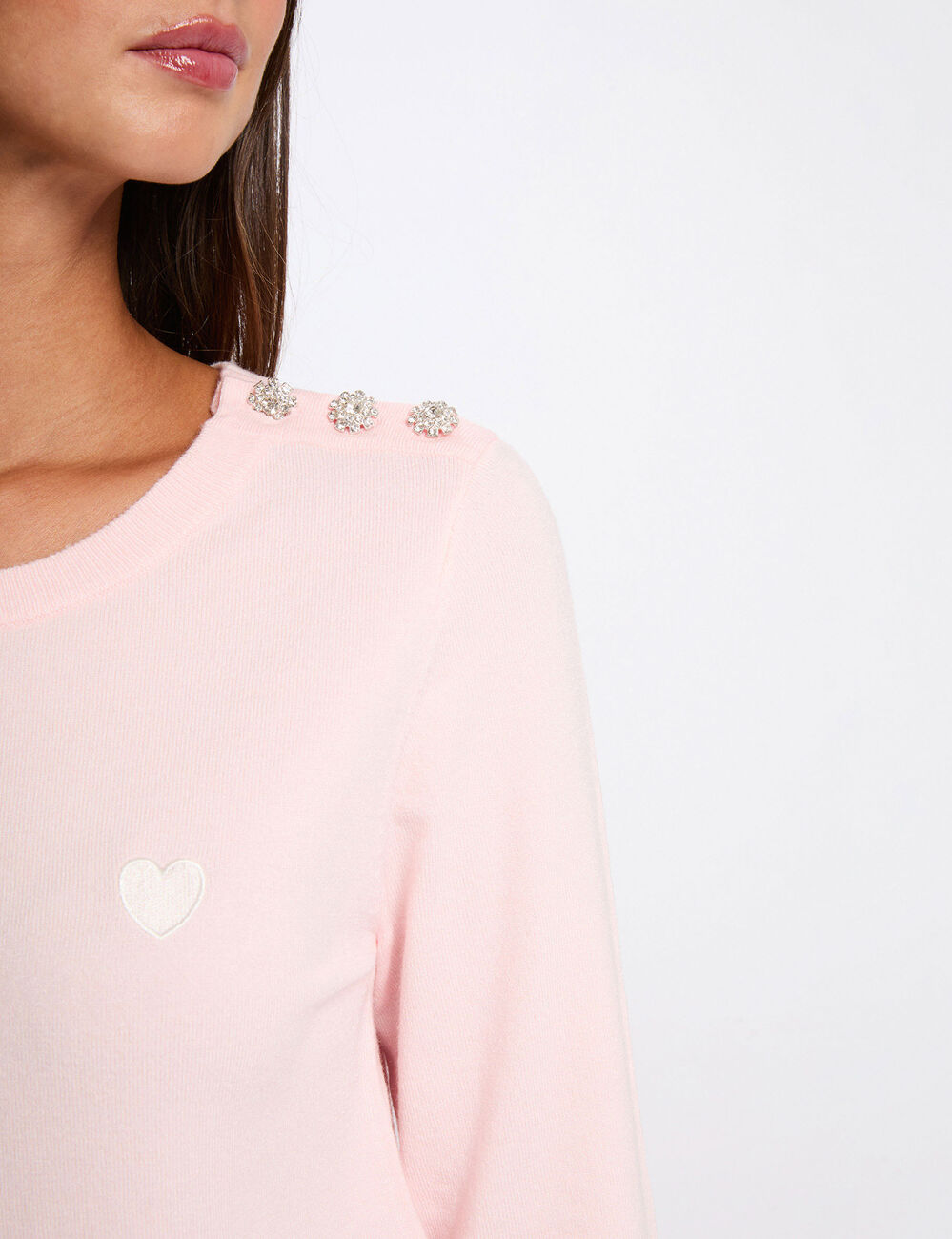Jersey cuello redondo botones rosa claro mujer