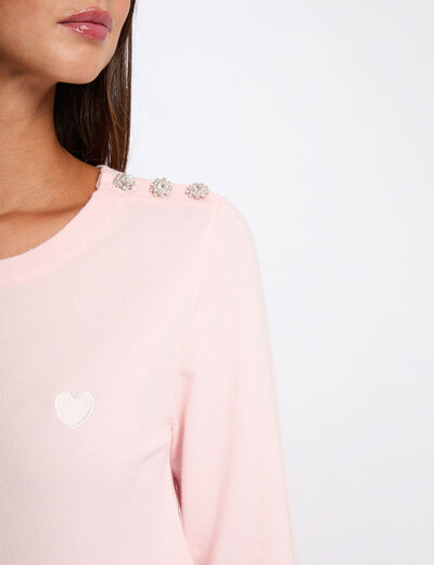 Jersey cuello redondo botones rosa claro mujer