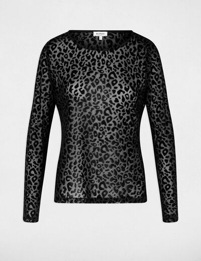 Camiseta ajustada cuello redondo negro mujer