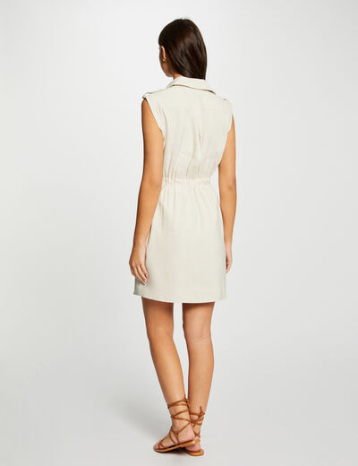 Vestido corto recto cremallera beis claro mujer