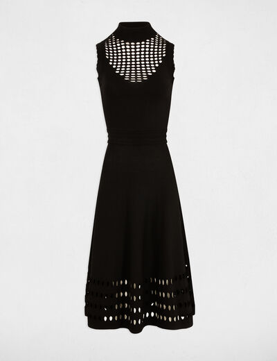 Vestido punto largo ajustado negro mujer