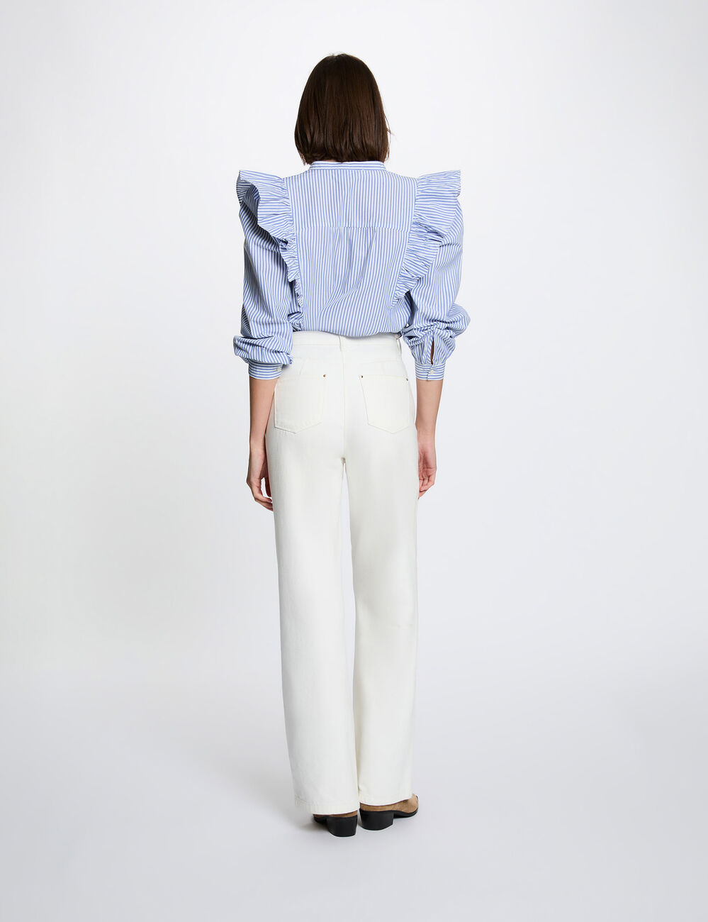 Camisa de rayas con cuello mao azul cielo mujer