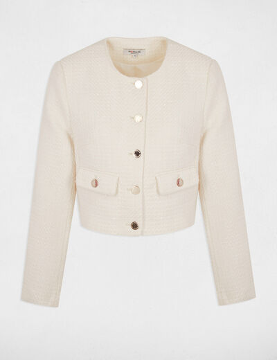 Chaqueta tweed entallada marfil mujer