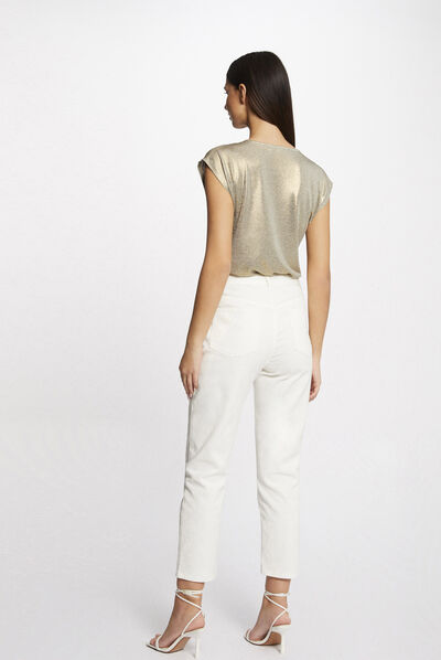 Camiseta metalizada manga corta dorado mujer