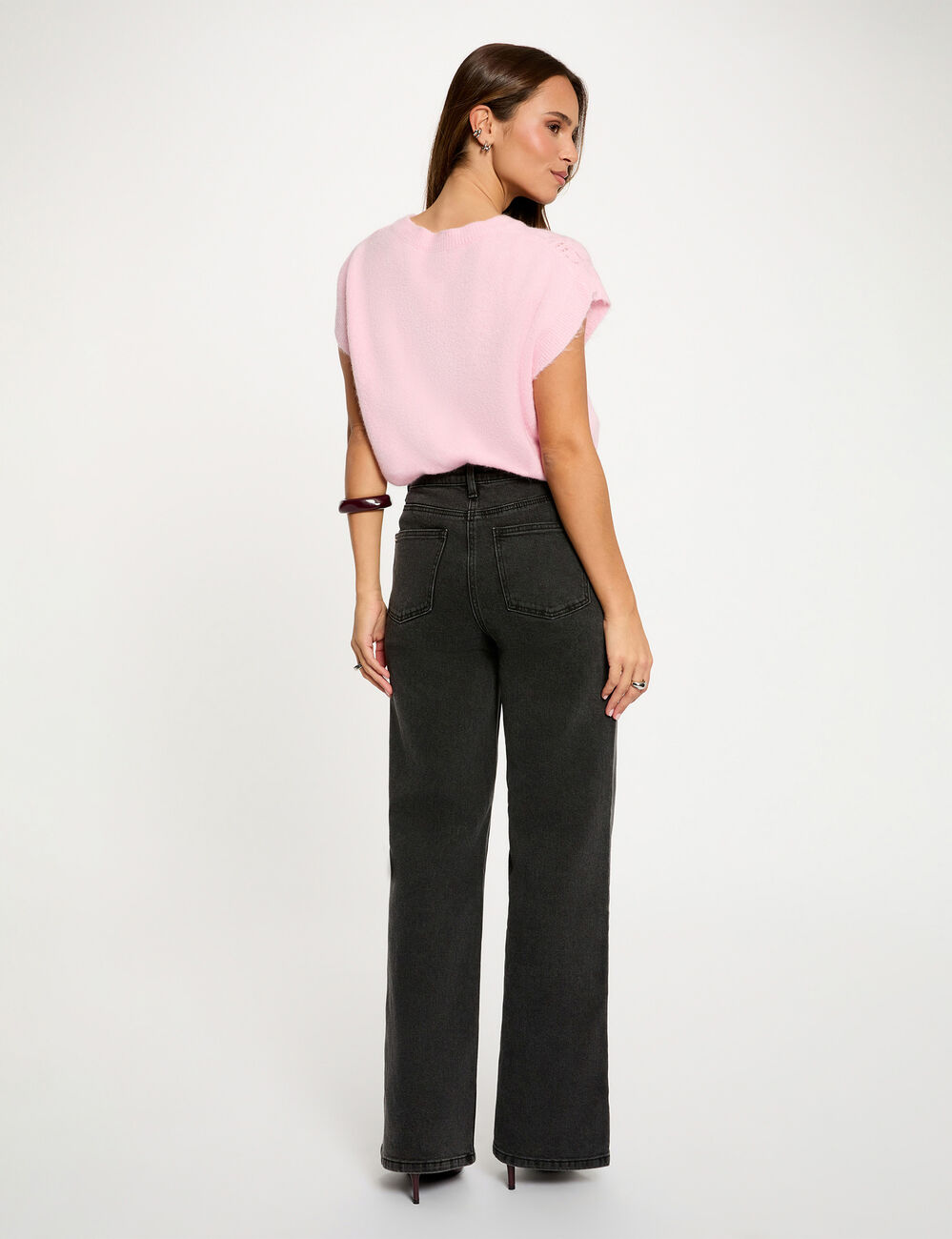 Jersey sin mangas calado rosa mujer