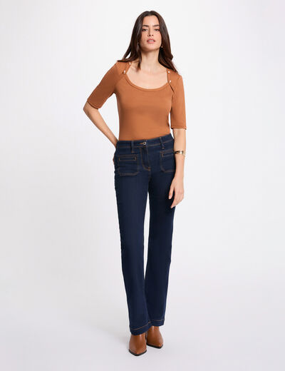 Vaqueros bootcut de tiro alto denim crudo mujer