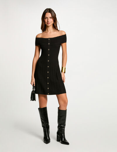 Vestido punto corto evasé negro mujer