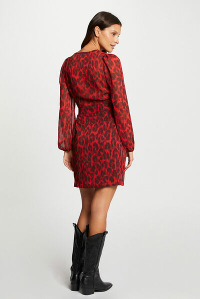 Vestido cruzado estampado de leopardo multico mujer