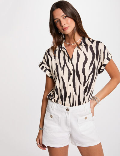 Blusa manga corta blanco mujer