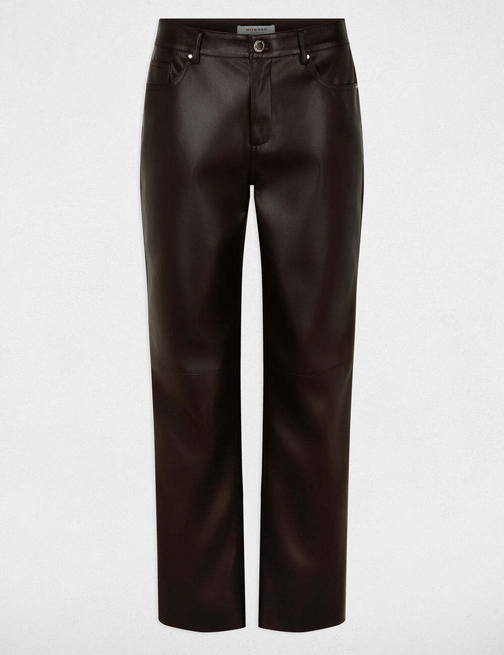 Pantal&oacute;n bootcut de cuero sint&eacute;tico marr&oacute;n oscuro mujer