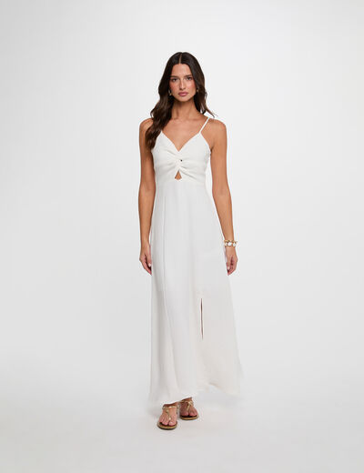 Vestido largo con cuello en V blanco mujer