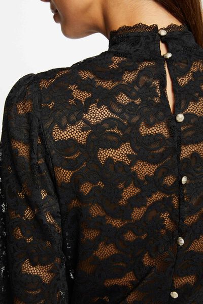 Camiseta manga larga de encaje negro mujer