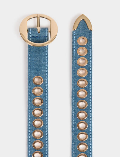 Cinturón vaquero y ojales denim stone mujer