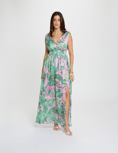 Vestido largo con cuello en V multicolor mujer
